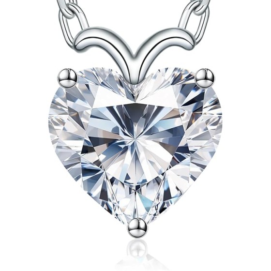 ForeverLove Heart Necklaces for Women, 4-2 Carats Heartshap Moissanite, Silver Pendant Jewelry, Anniversary Birthday Gifts for Wife, Girlfriend, Daughter, Mom