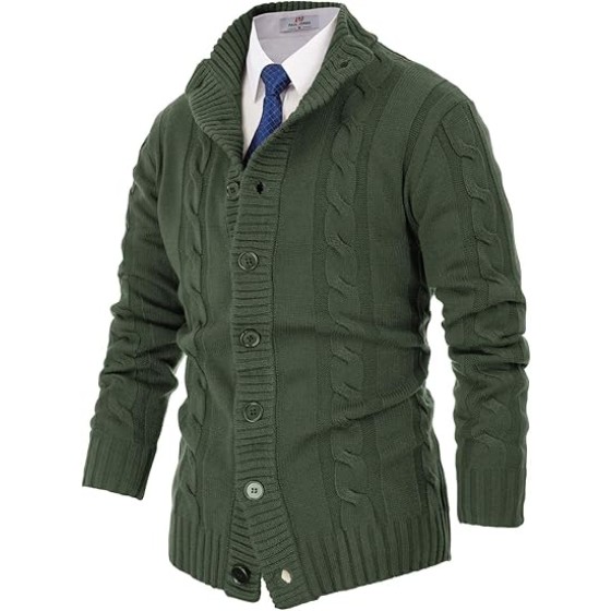 PJ PAUL JONES Men's Cardigan Sweaters Stand Collar Long Sleeve Cable Knit Button Down Sweater