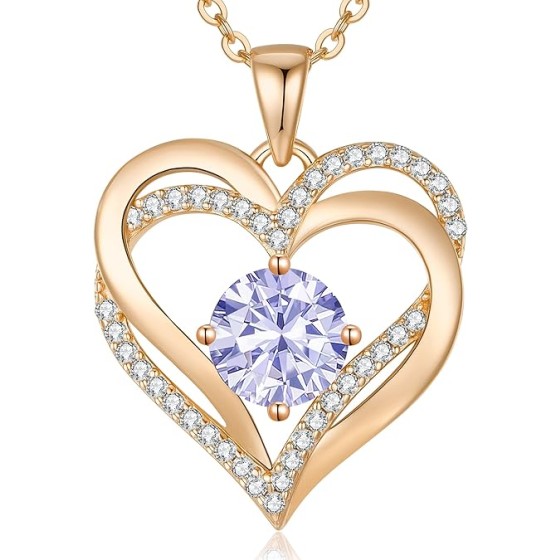 LOUISA SECRET Love Heart Birthstone Necklaces for Women, Birthday Gift for Women, Anniversary Jewelry for Wife Her, 925 Sterling Silver Pendant Necklace, Mother's Day Gift