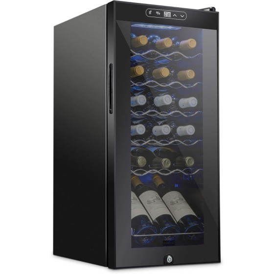 SCHMECKE 18 Bottle Compressor Wine Cooler Refrigerator w/Lock - Large Freestanding Wine Cellar - 41f-64f Digital Temperature Control Wine Fridge For Red, White, Champagne or Sparkling Wine - Black