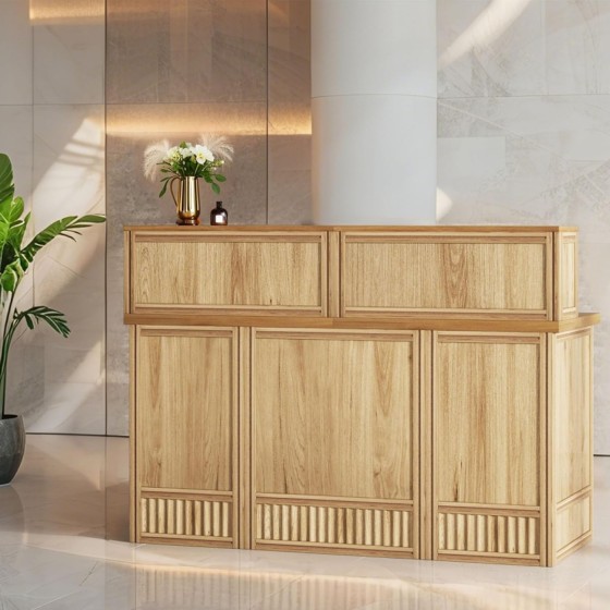 Tribesigns 57" Reception Desk with Counter, Modern Front Desk with Metal Frame, Wooden Retail Checkout Counter for Office, Reception Room, Beauty Salon, Lobby